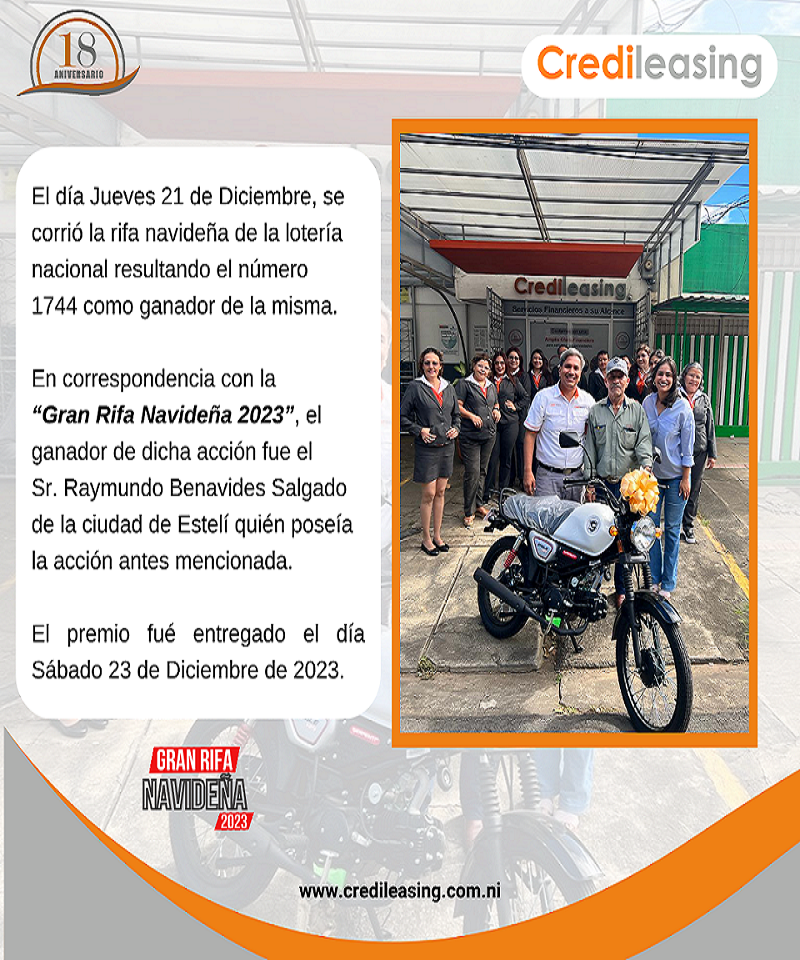 Ganador de la “Gran Rifa Navideña 2023”